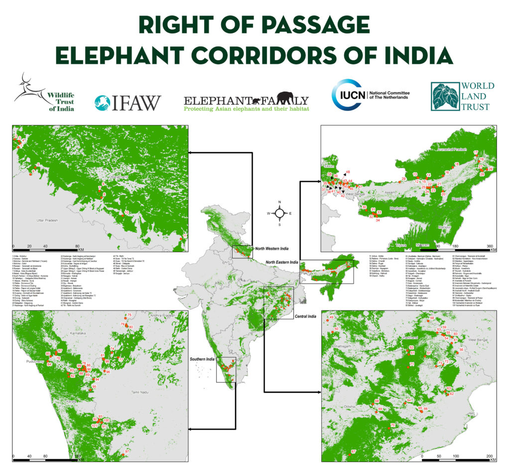 The 101 elephant corridors groundtruthed and mapped across India